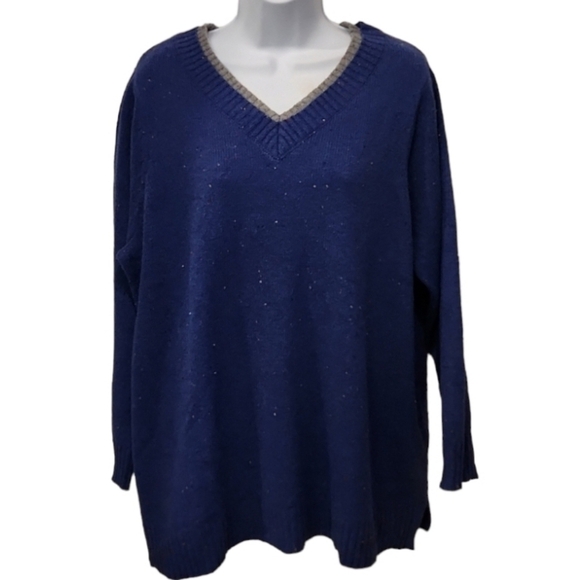 Catherines Blue Speckled Vneck Sweater - Picture 1 of 6